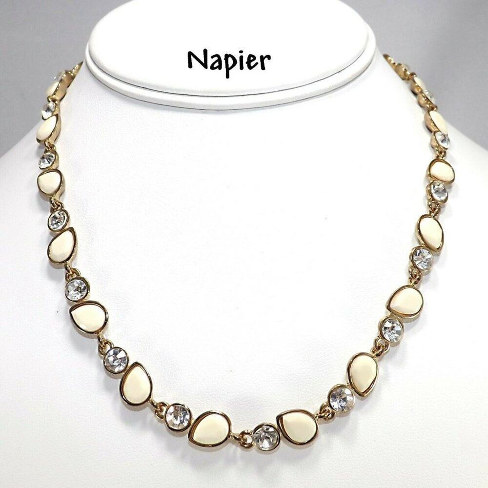 Vintage Napier Clear & White Rhinestone Choker Necklace, Old Stock, New W/ Tags
